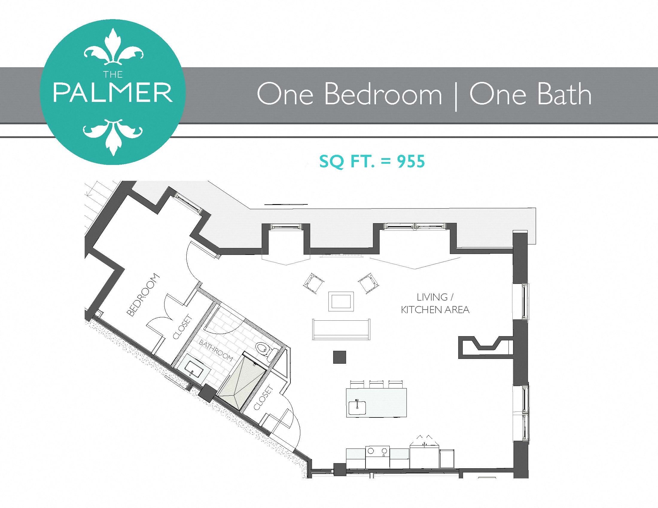 1 Bedroom 1 Bathroom Floor Plan 7